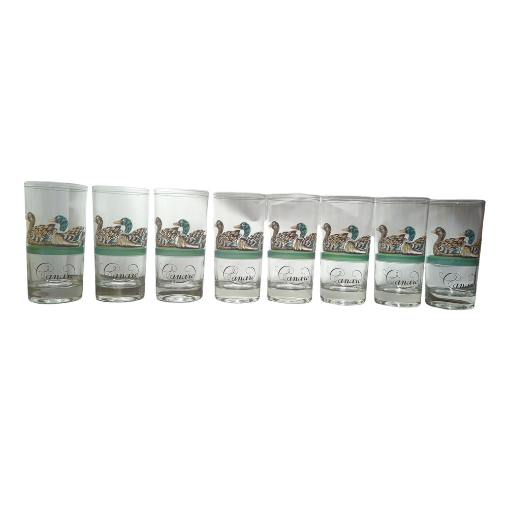 VINTAGE ANTIQUE SET OF 8 Duck
Drinking GLASSES CANARD CORA Hunting BIRD
